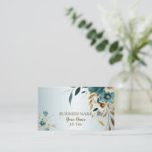 Professionele turquoise witte bloem gouden bladere visitekaartje (Staand voorkant)