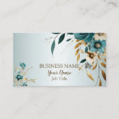 Professionele turquoise witte bloem gouden bladere visitekaartje (Voorkant)