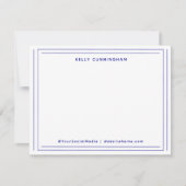 Professionele twee rand monogram donkerblauw plat notitiekaartje (Voorkant)