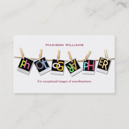 Professionele unieke verschillende fotograaf visitekaartje (Voorkant)