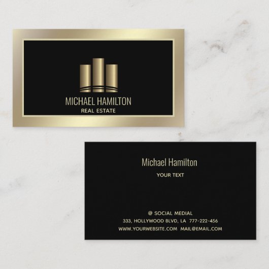 Professionele vastgoed constructie gouden logo visitekaartje (Voorkant / Achterkant)