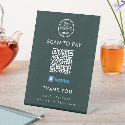 Professionele Venmo QR Code Scan om donkergroen te Reclamebord Met Voetstuk (Insitu)