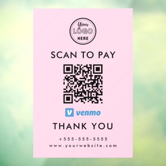 Professionele Venmo QR Code Scan om te betalen Log Raamsticker (Vel 3)