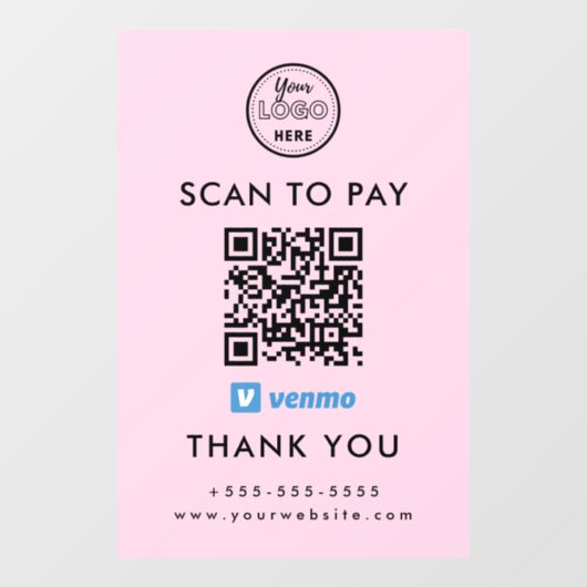 Professionele Venmo QR Code Scan om te betalen Log Raamsticker (Vel)