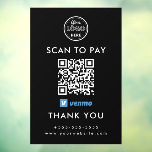 Professionele Venmo QR Code Scan om te betalen Log Raamsticker (Vel 3)