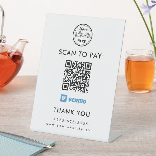 Professionele Venmo QR-codeaftasten om Logo wit te Reclamebord Met Voetstuk (Insitu)