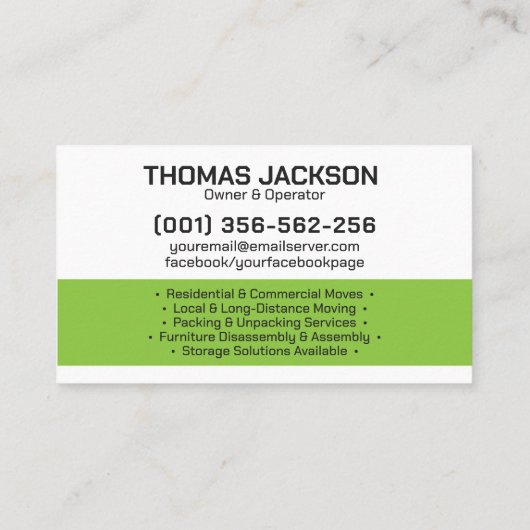 Professionele verhuisservice - Verhuizing Visitekaartje (Achterkant)