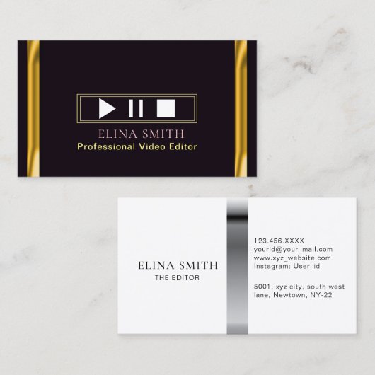 Professionele videoredacteur Black Gold Visitekaar Visitekaartje (Voorkant / Achterkant)