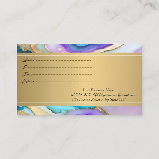 Professionele Violet Blauw Marmeren Gouden Confett Kortingskaartje (Achterkant)