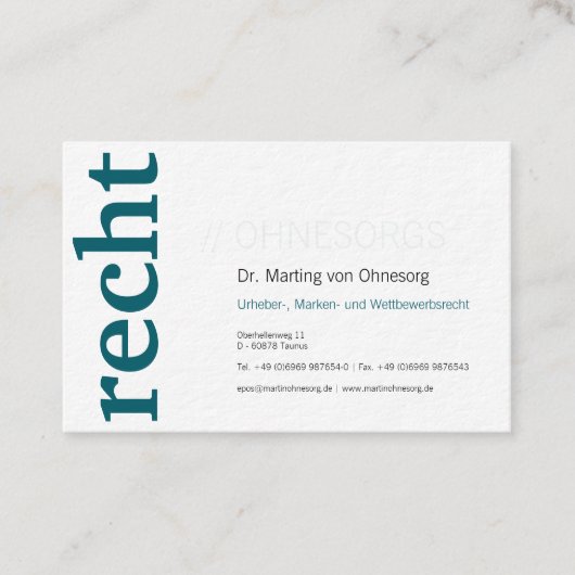 Professionele visitekaartjes voor advocaat tealbla (Voorkant)