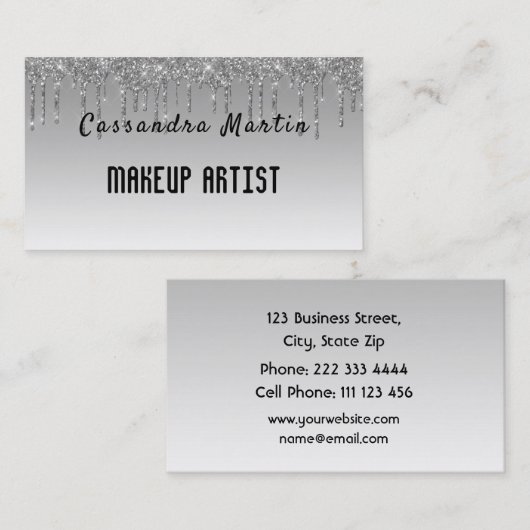 Professionele vormgeving met Silver Glitter Makeup Visitekaartje (Voorkant / Achterkant)