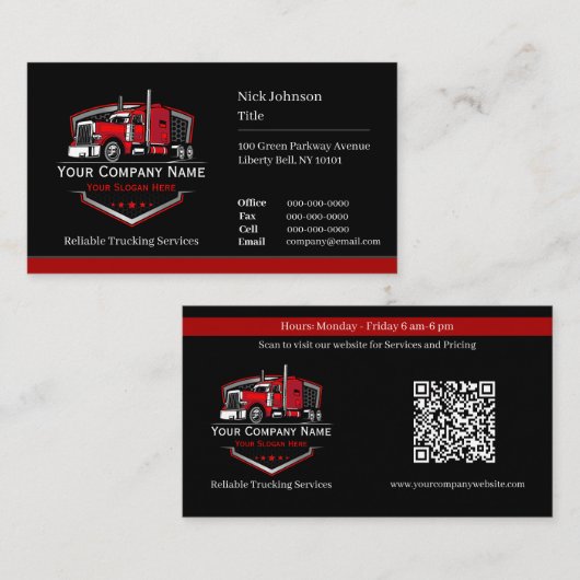 Professionele vrachtwagentransportbedrijf QR-code Visitekaartje (Voorkant / Achterkant)