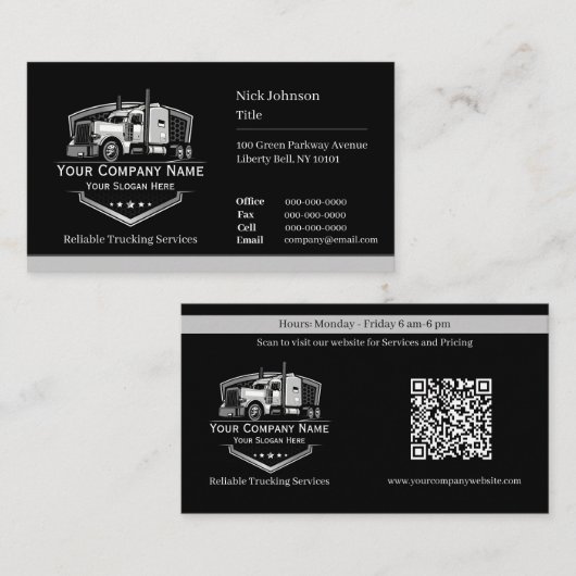 Professionele vrachtwagentransportbedrijf QR-code Visitekaartje (Voorkant / Achterkant)