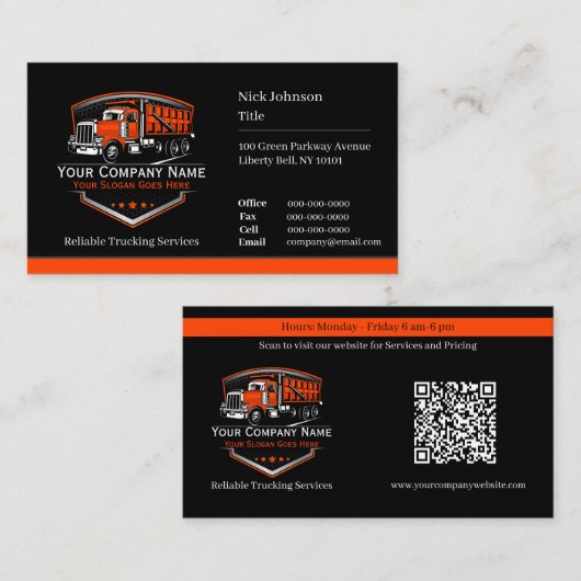 Professionele vrachtwagentransportbedrijf QR-code Visitekaartje (Voorkant / Achterkant)