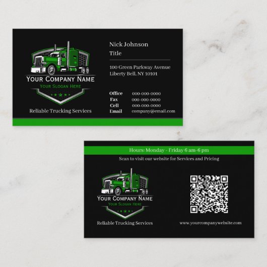 Professionele vrachtwagentransportbedrijf QR-code Visitekaartje (Voorkant / Achterkant)