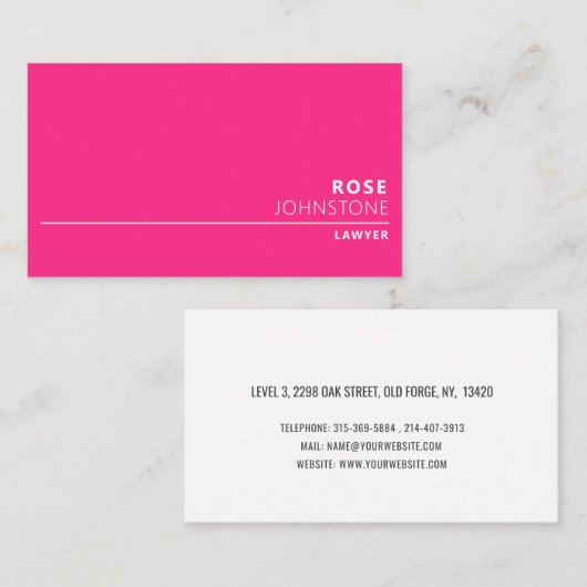 Professionele, warme, roze professie visitekaartje (Voorkant / Achterkant)