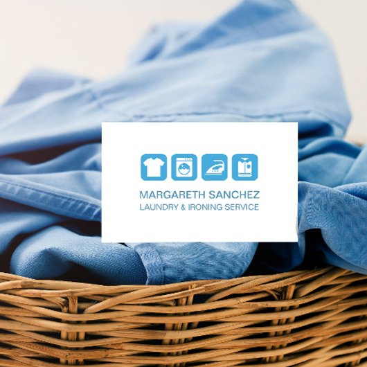 Professionele was- en strijkservice Lichtblauw Visitekaartje