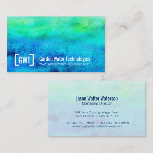 Professionele waterblauwe groene visitekaartjes (Voorkant / Achterkant)