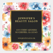 Professionele waterverf bloemen retouradres vierkante sticker (Voorkant)