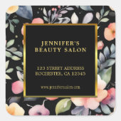 Professionele waterverf bloemen retouradres vierkante sticker (Voorkant)