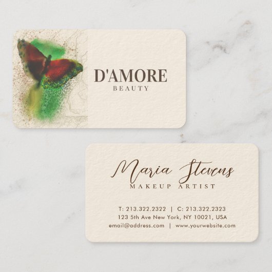 Professionele Waterverf Greenery Butterfly Visitekaartje (Voorkant / Achterkant)