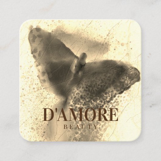 Professionele Waterverf Luxury Golden Butterfly Vierkante Visitekaartje (Voorkant)