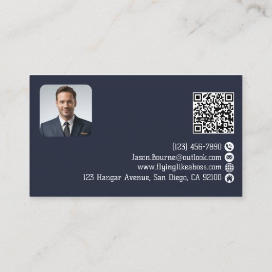 Professionele werknemer Foto QR Code Blue Aviation Visitekaartje (Achterkant)