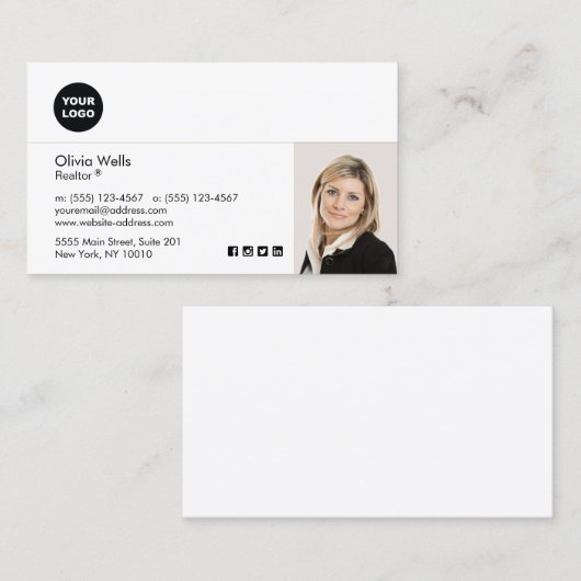 Professionele werknemer White Photo Business Ca Visitekaartje (Voorkant / Achterkant)