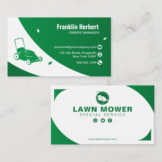 Professionele White Green Lawn Care & Landscaping  Visitekaartje (Voorkant / Achterkant)