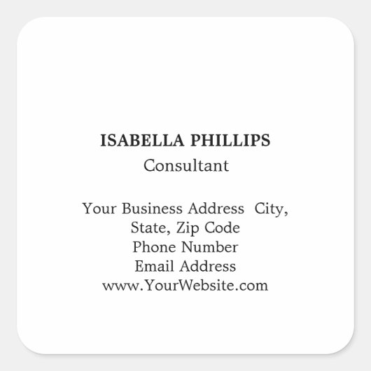 Professionele White Minimalist Plain Creatief Vierkante Sticker (Voorkant)