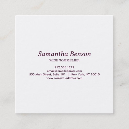Professionele wijnvlek wijnglas wijn sommelier vierkante visitekaartje (Achterkant)