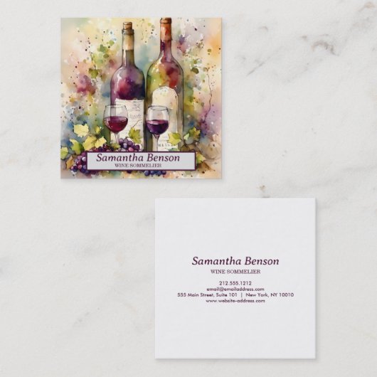 Professionele wijnvlek wijnglas wijn sommelier vierkante visitekaartje (Voorkant / Achterkant)