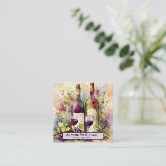 Professionele wijnvlek wijnglas wijn sommelier vierkante visitekaartje (Staand voorkant)