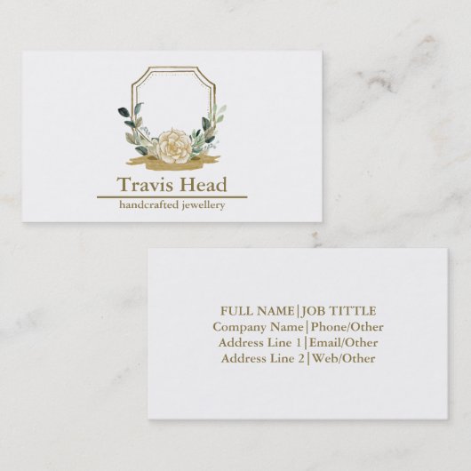 Professionele Wildflower Waterverf Crest Monogram Visitekaartje (Voorkant / Achterkant)