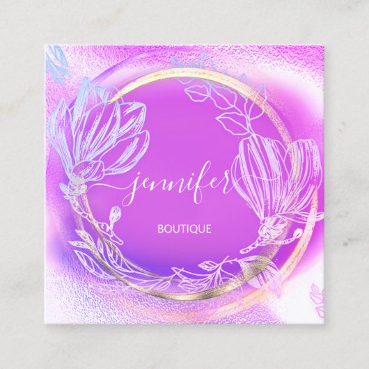 Professionele winkel Gold Pink Floral QR Code Logo Vierkante Visitekaartje (Voorkant)