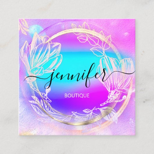 Professionele winkel Roos Gold Holograaf Roze Flor Vierkante Visitekaartje (Voorkant)