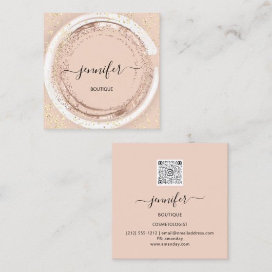 Professionele winkel SPA-Lijst Roos Glitter Qr-cod Vierkante Visitekaartje (Voorkant / Achterkant)