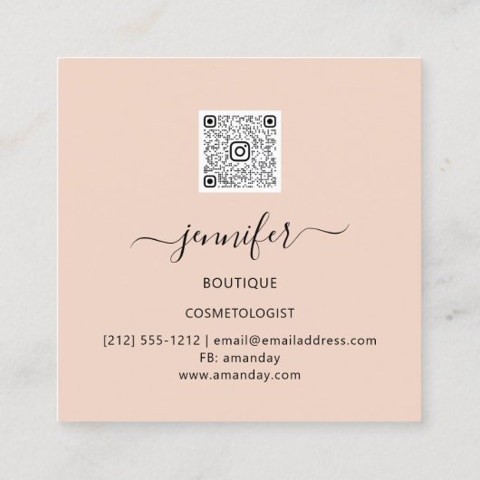 Professionele winkel SPA-Lijst Roos Glitter Qr-cod Vierkante Visitekaartje (Achterkant)