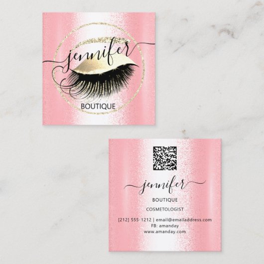 Professionele winkel Winkelen QR-code Roze goud Vierkante Visitekaartje (Voorkant / Achterkant)