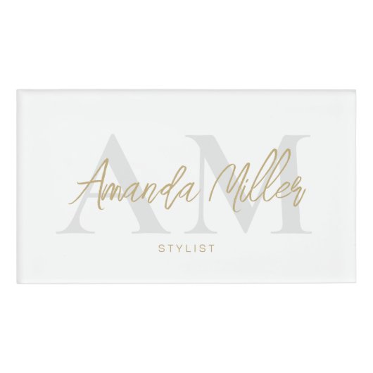 Professionele Wit en Goud Moderne Douane Magnetisc Naambadge (Voorkant)