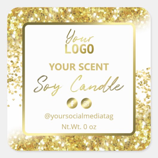 Professionele Wit Gouden Glitter Soja Kaars Labels (Voorkant)