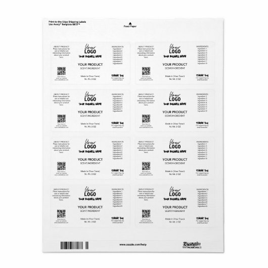 Professionele witte bad en lichaam product labels (Full Sheet)