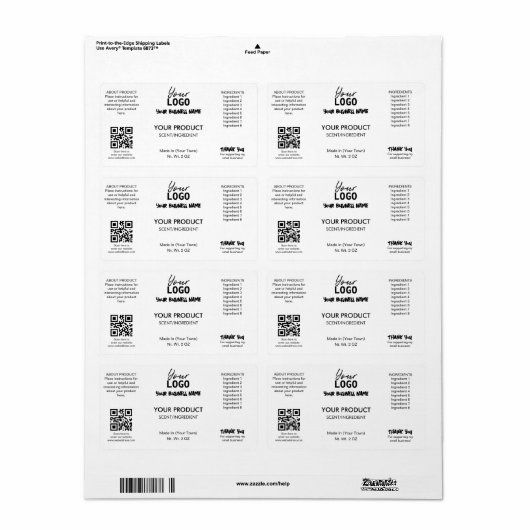 Professionele witte bad en lichaam product labels (Full Sheet)