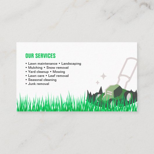 Professionele witte groene gazon zorg & landschaps visitekaartje (Achterkant)