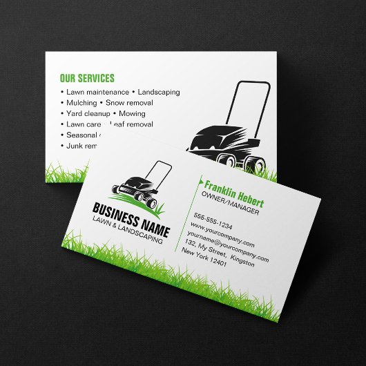 Professionele Witte Groene Lawn Care & Landscaping Visitekaartje