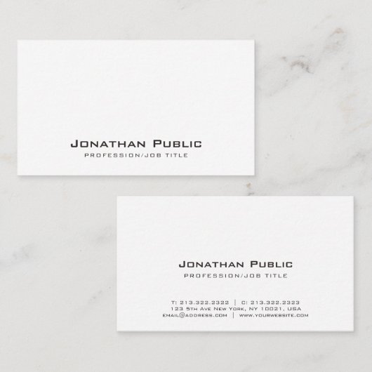 Professionele Witte Moderne Schone Vlakte Elegant Visitekaartje (Voorkant / Achterkant)