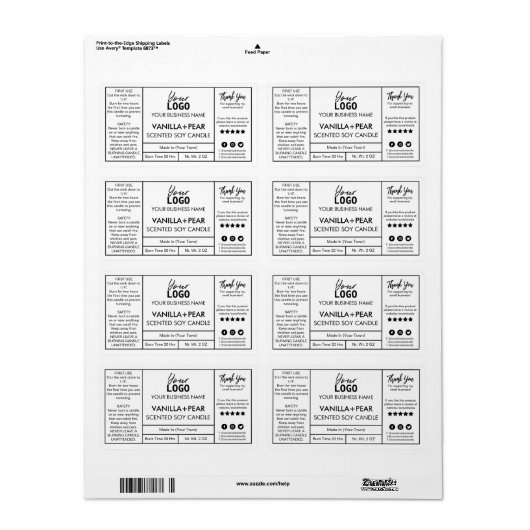 Professionele witte moderne Soy Candle Labels (Full Sheet)