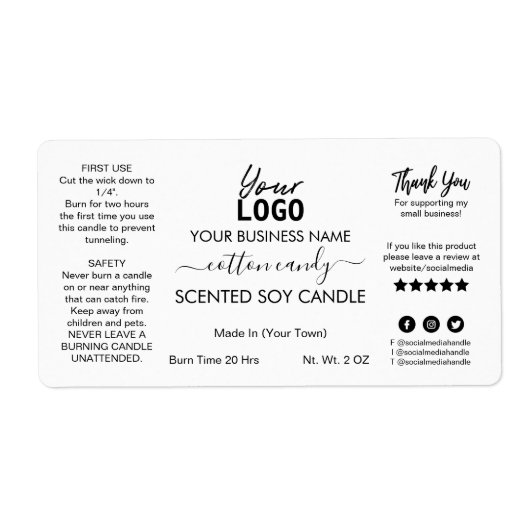 Professionele witte sojakandel etiket (Voorkant)