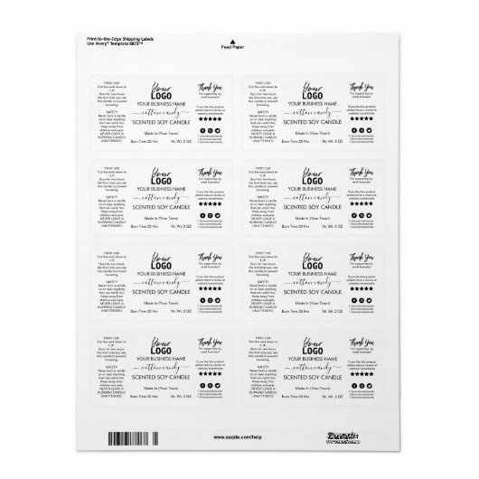 Professionele witte sojakandel etiket (Full Sheet)