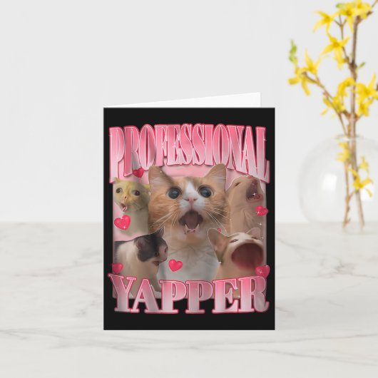 Professionele Yapper Cat Funny Meme Kaart (Gele Bloem)